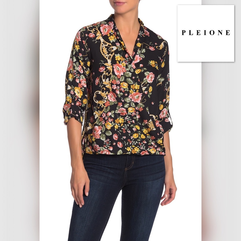 🆕 Pleione - Surplice Roll Sleeve High/Low Blouse